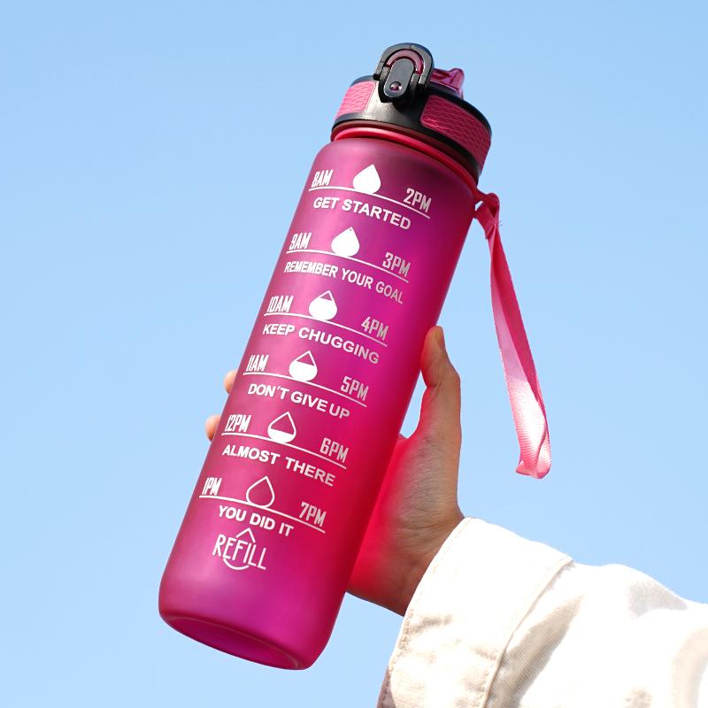 1L Water bottle 12 colors Leak Proof with Time Mark Drink and Straw Motivational Drinking Sports Water Bottle for Outdoor Hiking