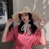 Womens Wide Brim Straw Hat With Lace Trim Ties Breathable Sun Beach Travel