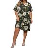 Vestido Casual de Verano Talla Grande con Cuello en V, Manga Corta, Bolsillo en la Rodilla, Estampado, para Mujer