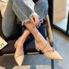 Pointed rhinestone sandals women's summer French thick heel high heels retro single shoes femininity spring