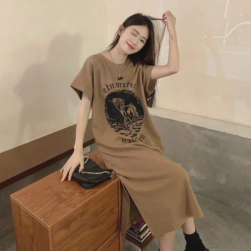 

Kaimei Women s Cotton Twill Summer Midi T-Shirt Dress, Short Sleeve, Round Neck, Plus Size Available XL