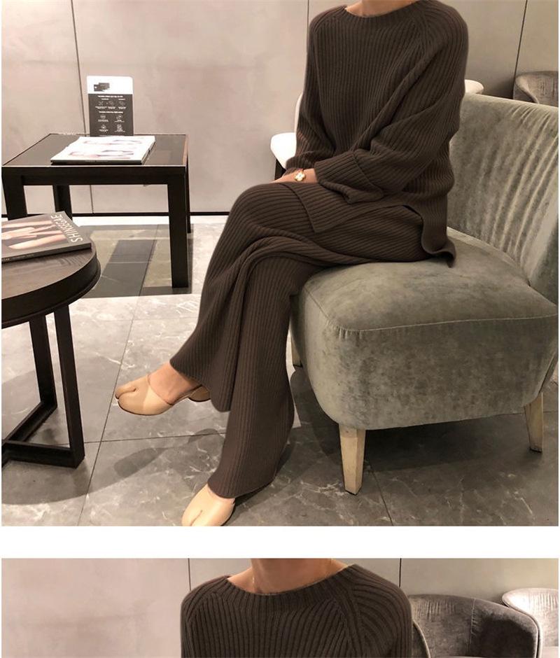 Korean-Style Knit Sweater & Wide-Leg Pants Set for Women - Casual & Versatile Autumn/Winter Fashion