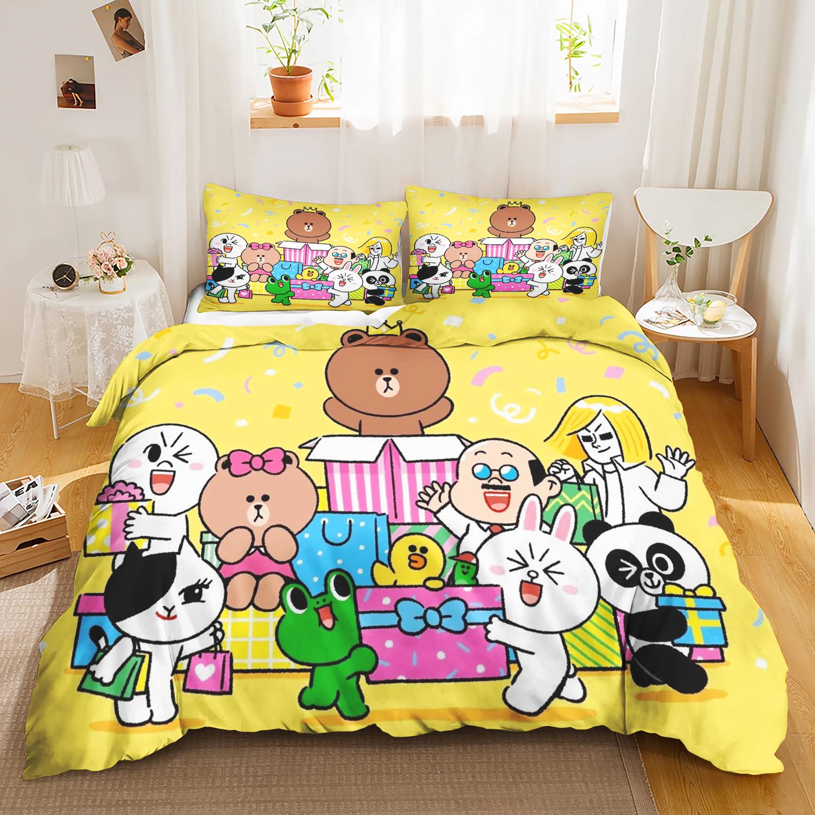 

LINEFRIENDS Printed 3-Piece Set 1 Quilt Duvet Cover Bedding Set Twin Size Sets Queen 3D Children S Bedding 135x200cm