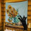 1pc Cute Black Cat Sunflower Tapestry 2D Polyester Wall Art Van Gogh Inspired Print for Bedroom Dorm Aesthetic Decor