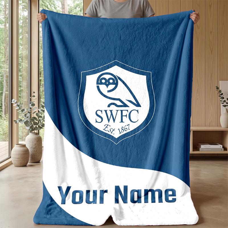Sheffield Wednesday FC Benutzerdefinierter Name Text Flanelldecke Fußball Logo Personalisierte Fleece-Kuscheldecke Besonderes Geschenk für Sofa Schlafzimmer Zuhause