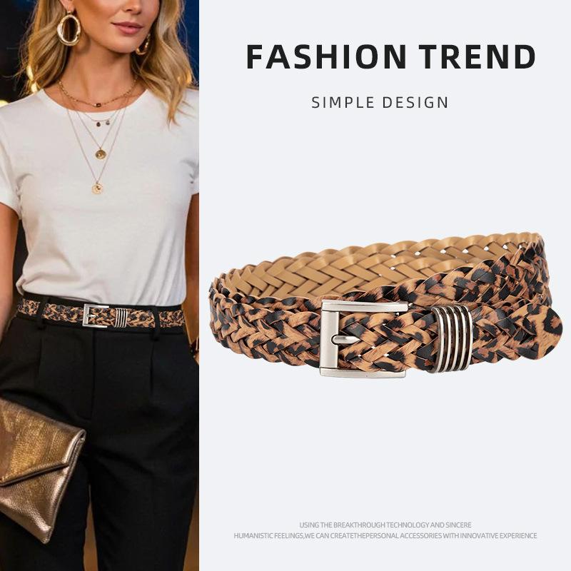 European and American High-end Woven Belt Women's Alloy Pin Buckle Without Punching and Dress Belt Belt Women