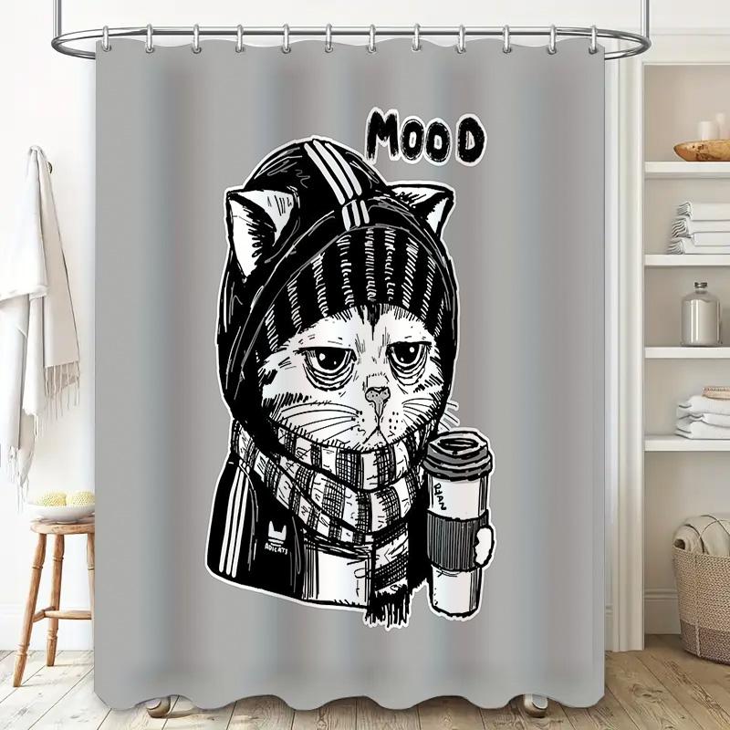 Cat Shower Curtain Cute Kitten Bathroom Decor Washable Fabric Liner Home Decor Japanese Style Kawaii Room Divider