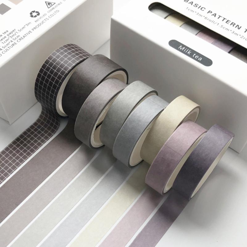 8Pcs Basic Decoration Tape Diy Scrapbooking Stick Journal Planners Stickers Masking Tape School