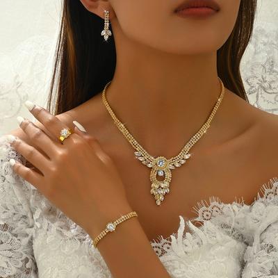 Brautmode Kupfer Krallenkette Engelsflügel Halskette Ohrringe Armband Ring Zirkon Set Hochzeit Bankett Party Festival Geschenk