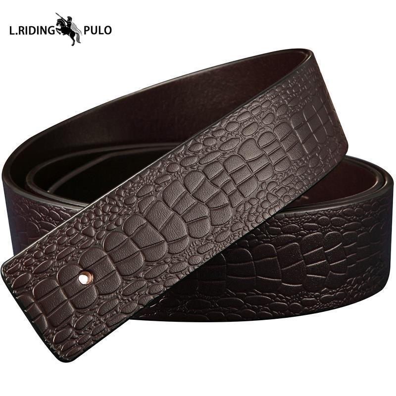 Men's Leather Belt Without Head, Smooth Buckle, Perforated Headless Belt, Leather Without Buckle, Men's Genuine Cowhide Buckleless Belt
