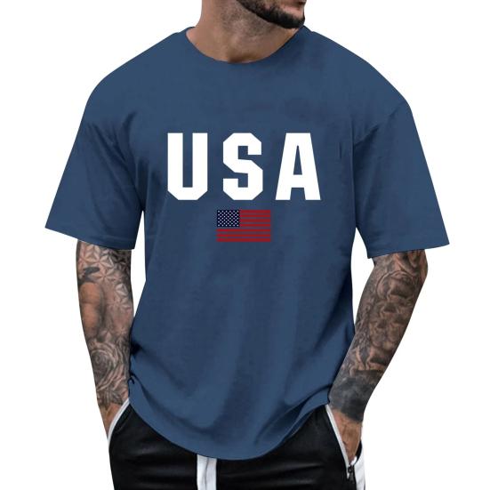 Herre T-skjorte Rund Hals Kort Erme Slim Fit T-skjorte USA Mønster Allsidig T-skjorte Topper Løping Fitness Topper Hverdagsbruk