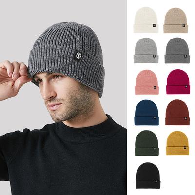 Winter Windproof Ski Knitted Cap Unisex Solid Color Wool Warm Thick Casual Hedging Cap Ski Beanies Hats for Men Women