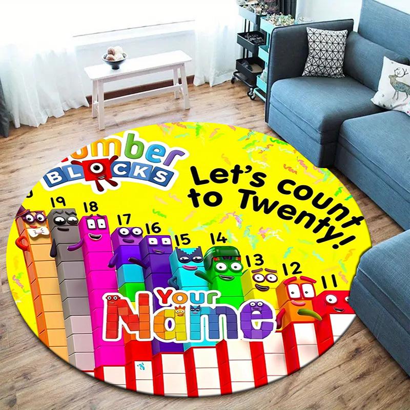 Blocks Clouds Custom Name Round Area Rug Carpet Rug For Living Room Bedroom Sofa Playroom Decor Nonslip Floor Mat