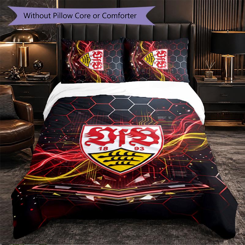 Set Biancheria da Letto Calcio VfB Stuttgart 3 Pezzi Morbido Set Copripiumino con Federe Set Decorazione Camera da Letto per la Casa