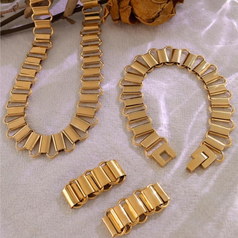 316L Stainless Steel Necklace Bracelet Ring For Women 18K Gold Plated No Tarnish Women's Neck Chains Bracelets Rings Zircon Set