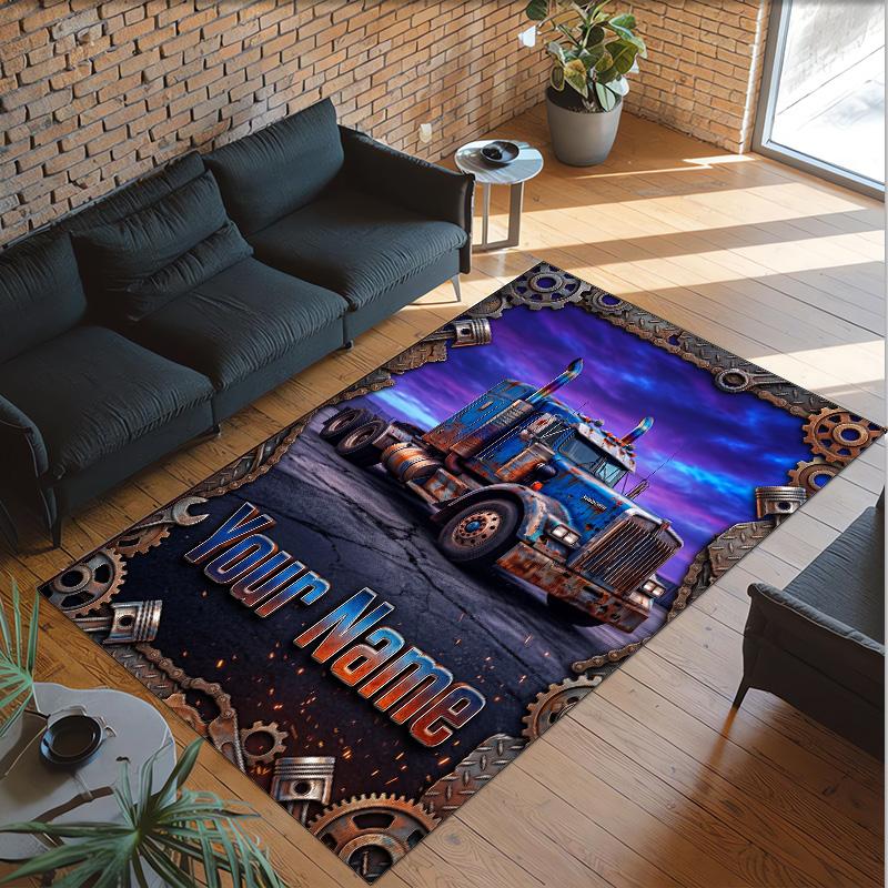 Truck Theme Crystal Velvet Floor Rug Personalized Custom Name Text Warm Carpet Home Decoration