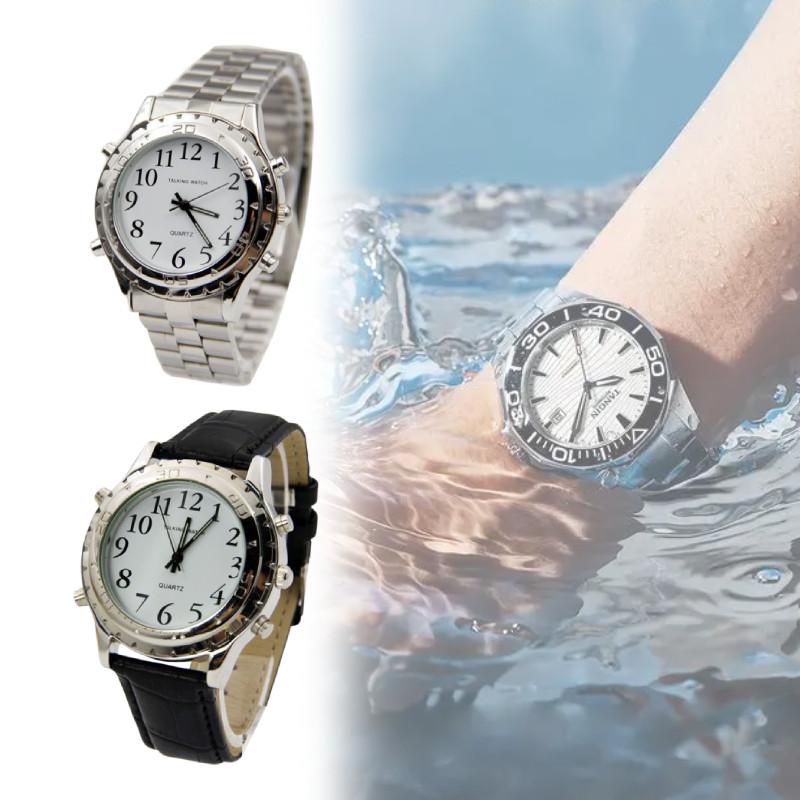 Friendly Analog Blind Elderly Report Time Watch Quartz Stainless Steel Supplies