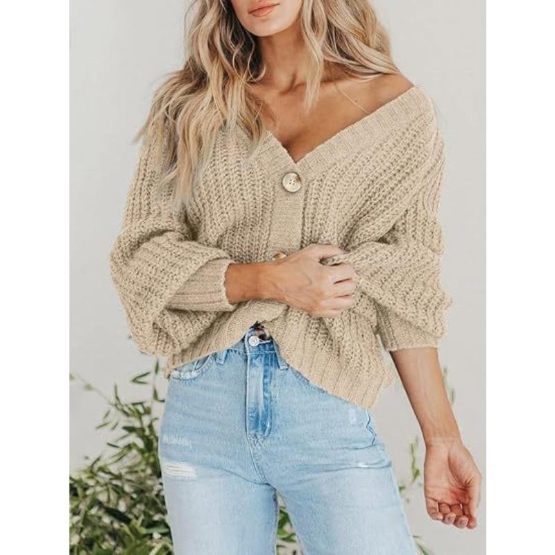 Autumn Winter Solid Color Simple Fashion Buttons Knitting Top Women Loose CasualCardigan Outwear Sweater