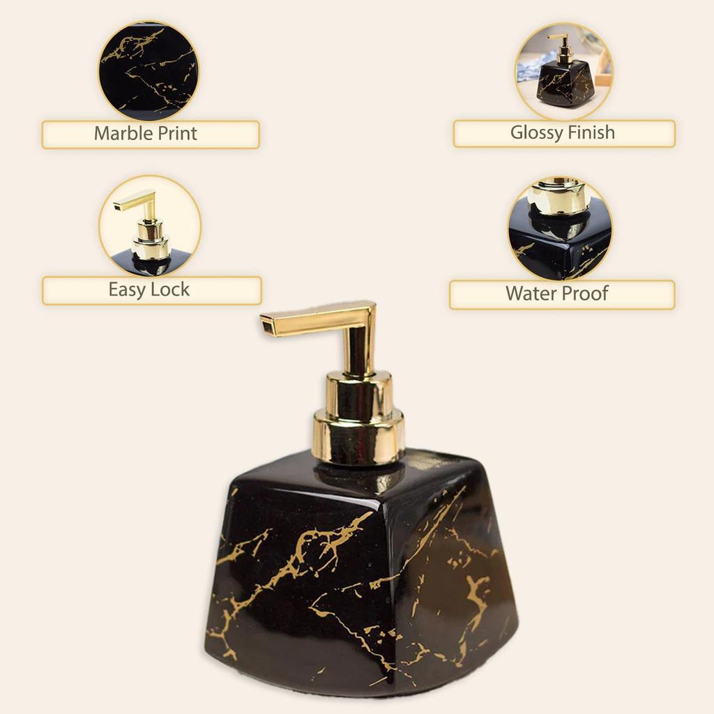 Czarny Ceramiczny Dozownik do Płynu z Wykończeniem Kamiennym do Kuchni (350 ml) | Butelka do mycia rąk do umywalki | Dozownik szamponu do łazienki