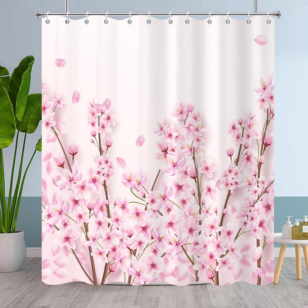 Tropical Shower Curtain Green Palm Leaves Hibiscus Red Flowers Pineapple Shower Curtains for Bathroom Watercolor Art Botanical