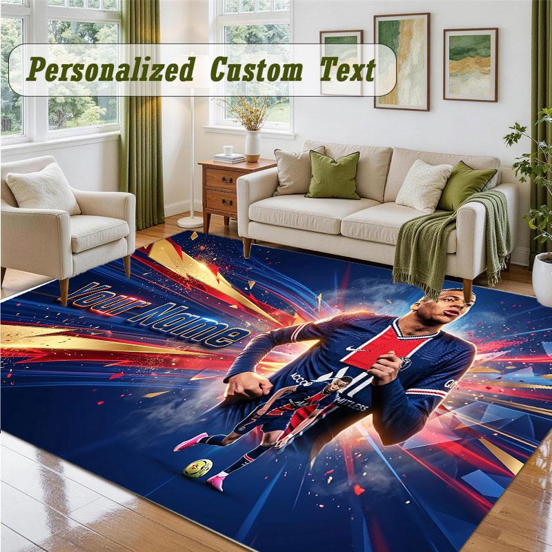 Crystal Velvet Square Rug Custom NameKylian Mbappe Pattern Non Slip Home Floor Decor Rug