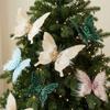 Clip-On Christmas Butterfly Ornaments Flocking Finish Xmas Butterfly Clip Decor  Holiday Party