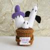 Halloween Knitted Wool Ornaments with Card Crochet Potted Card Doll Ghost Plant Doll for Office Desktop Home Horror Decor