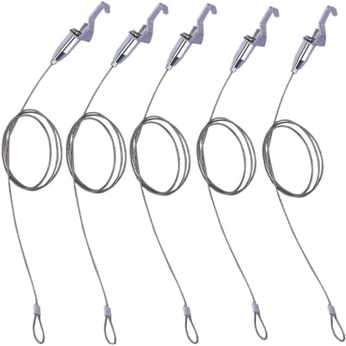 Y-Yakunitatsu Picture Hangers, Set of 5, 50cm Long, 2mm Diameter, Stainless Steel Wire, for Picture Rails, Hanging Hardware, Frame Holder, with Adjust