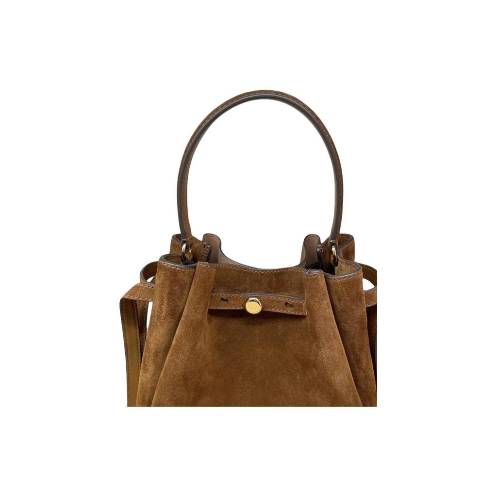 Tory Burch Romy Gold Hardware Split Cowhide Leather Crossbody Tote Bag Women's Brown