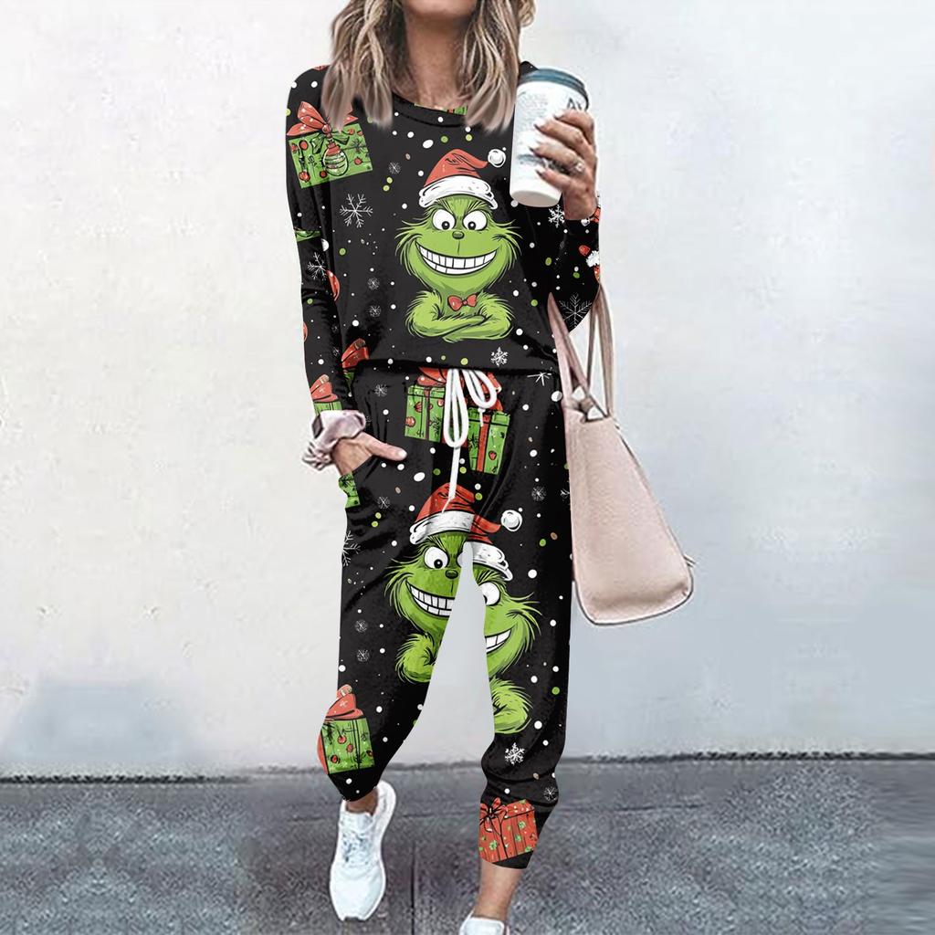 Sets für Damen, 2-teilig, Rundhalsausschnitt, Langarmshirts, Kordelzug, Jogginghose, Taschen-Sets