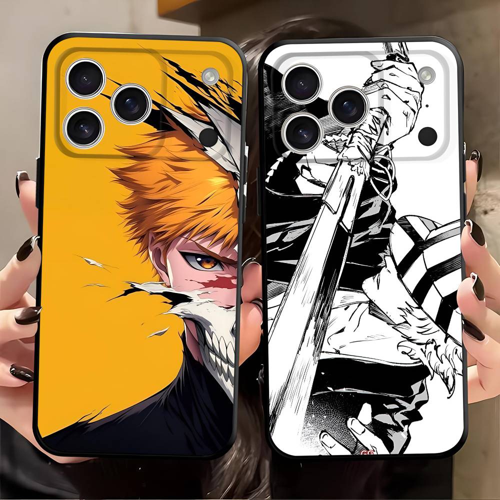 anime bleach for iPhone 15 16 14 Plus 13 12 11 17 Pro Max 17 Air Black Soft Phone Cover