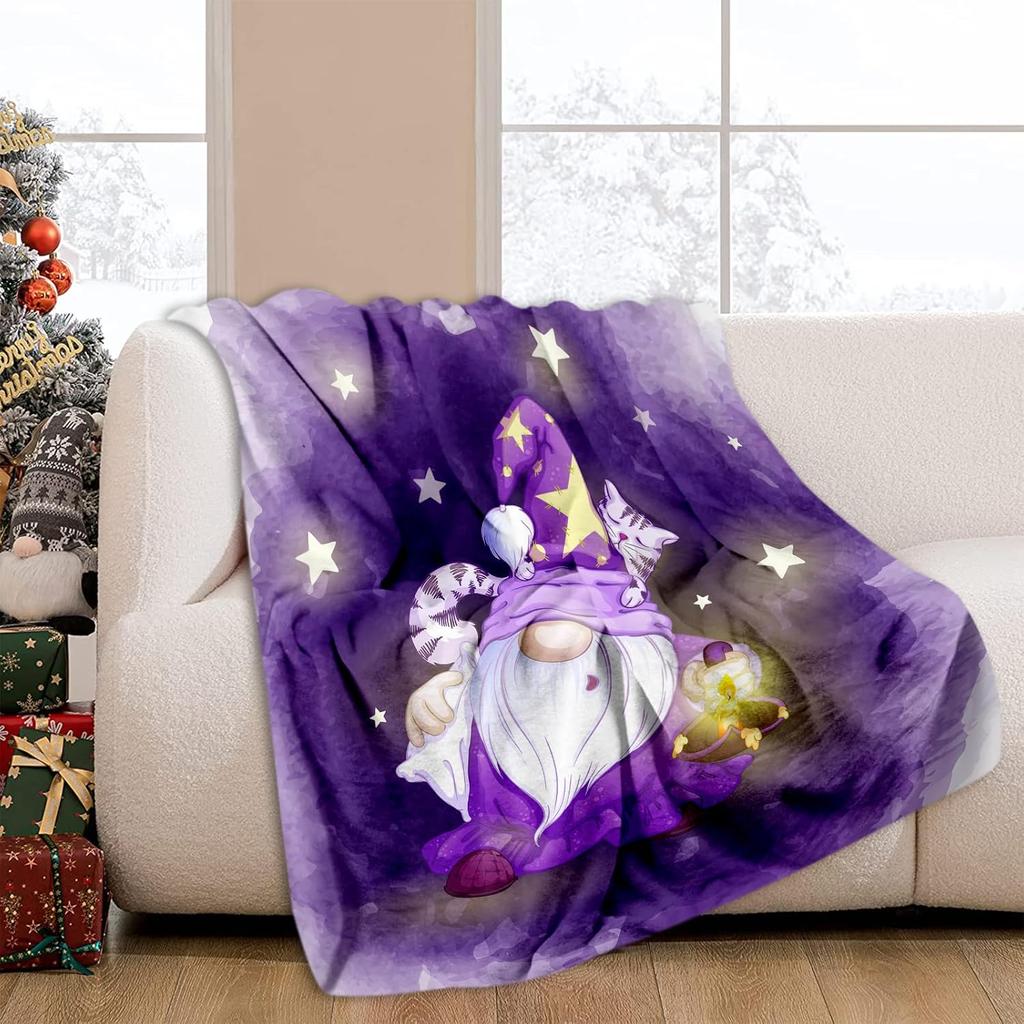 GUOYU Blanket Flannel Bed Blanket Cartoon Sleepy Gnome Purple CozySoft Plush Blankets for Bed Couch Living Room Sofa Chair 60x80 Inch