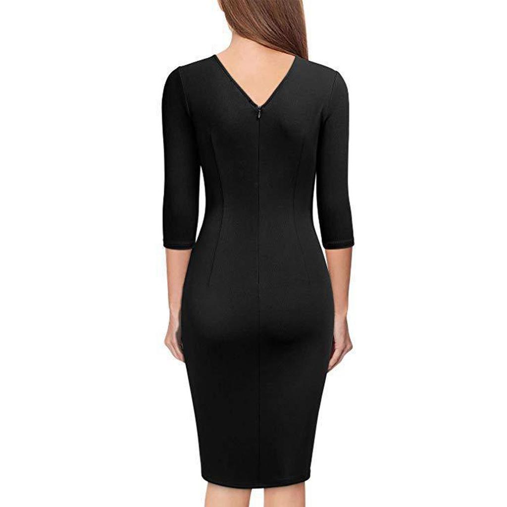 Women's Stylish Seven-point Sleeve V-neck Dinner Party Dress