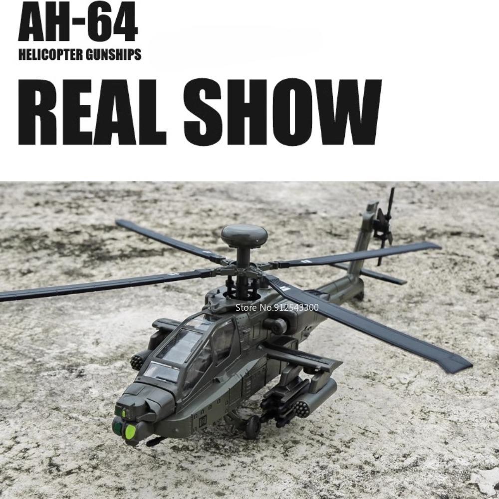 1/32 AH-64A Airplane Model Toy Car Alloy Body Rotatable Propeller Slide Sound Light Fighter Vehicle Models for Kid Birthday Gift