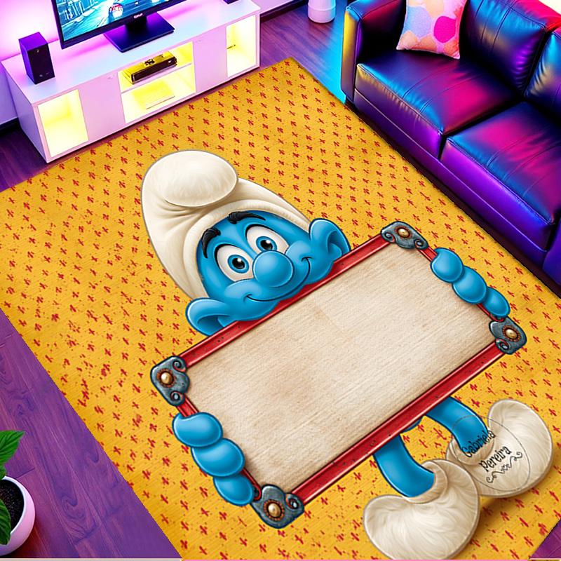 Blue Smurfs Print Rug, Washable Floor Carpet, For Entryway Dorm Laundry Room Office Study, Home Decor Birthday Christmas Gift