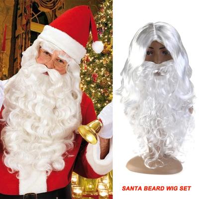 Seidenweißes Weihnachtsmann-Kostüm, Zauberer-Perücke und Bart-Set, 40 cm, Weihnachten, Halloween, Neujahr, Junggesellinnenabschied, Dekoration