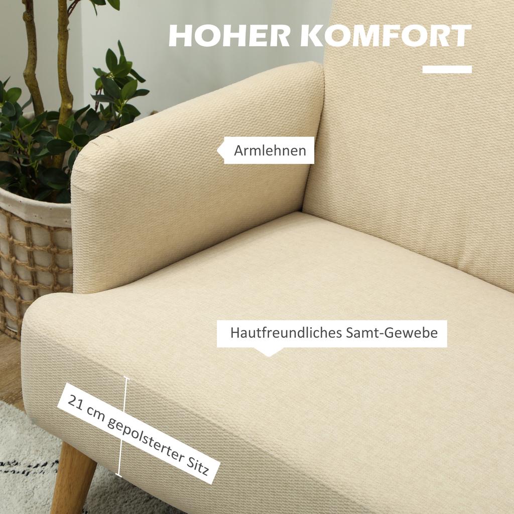 Two-Seater Sofa, Compact, Skin-Friendly Cover, Up to 240 kg, 130x74x79 cm, Cream White