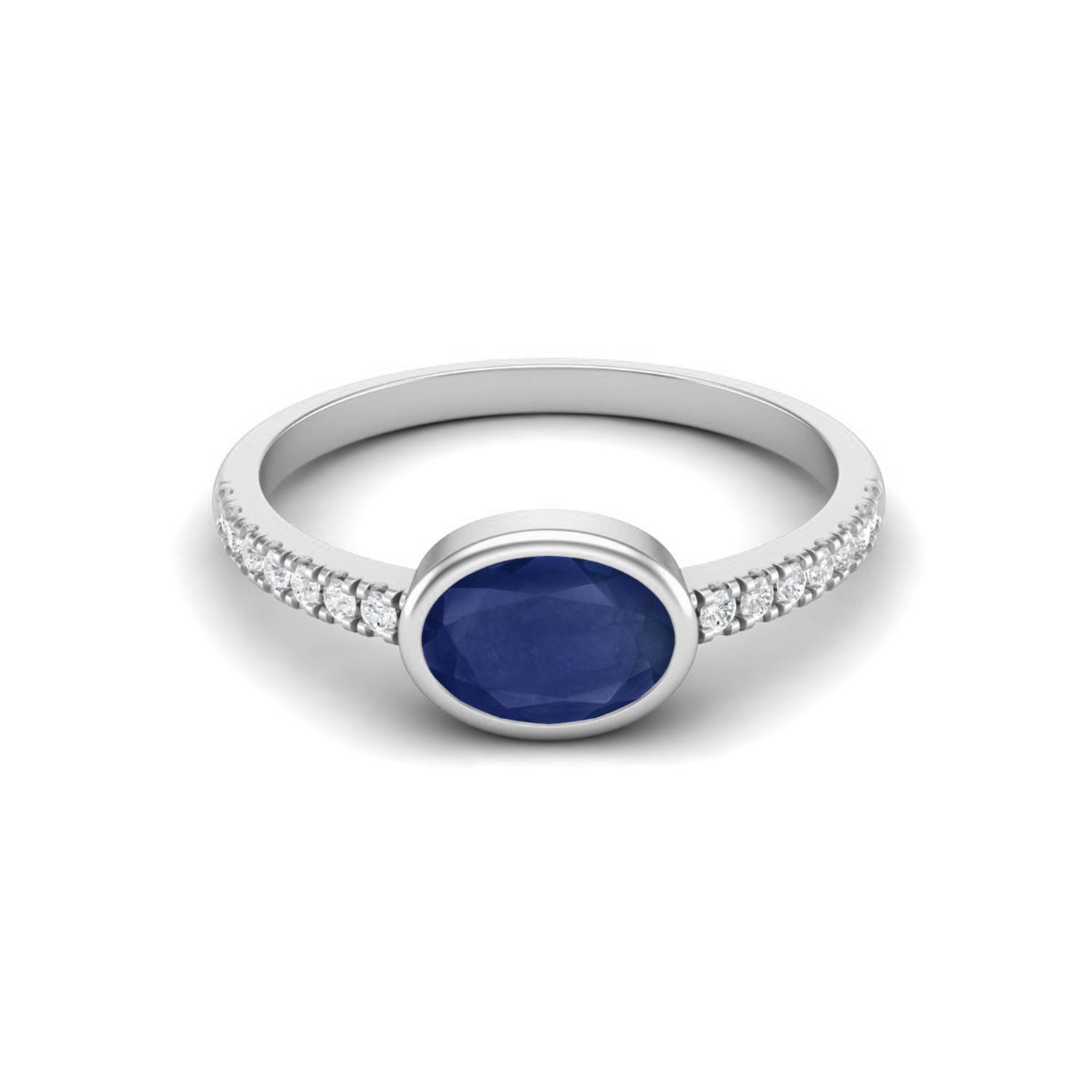 7X5mm Oval Blue Sapphire 925 Sterling Silver September Birthstone Solitaire Women Wedding Ring
