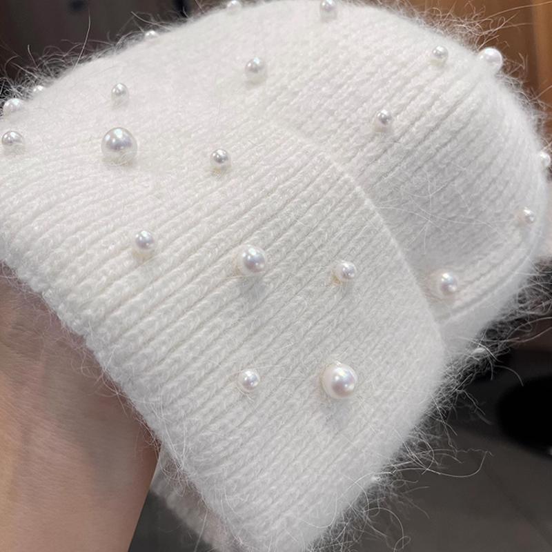 New Autumn And Winter Heavy-Duty Pearl Wool Hat Pearl Fashion Knitted Hat Warm Ear Protection