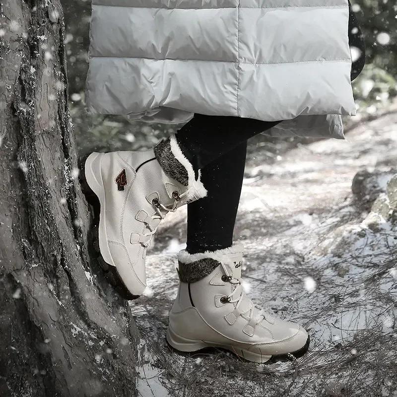 Women Outdoor High Quality Winter Casual Sneakers Ladies Non-Slip Walking Boots High-Top Cotton Keep Warm Soft Snow Hiking Shoes