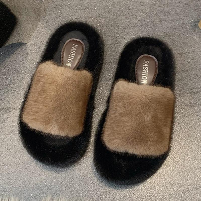Flats Women Platform Slippers 2025 Winter Fluffy Casual Shoes Fashion Elegant Slingback Flip Flops New Trends Designer Zapatos