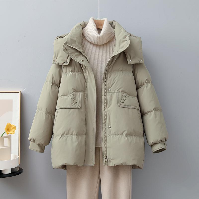 Women's 2025 Mid-Length White Duck Down Jacket - Trendy, Slimming, Thick Winter Coat with Auspicious Cloud Design