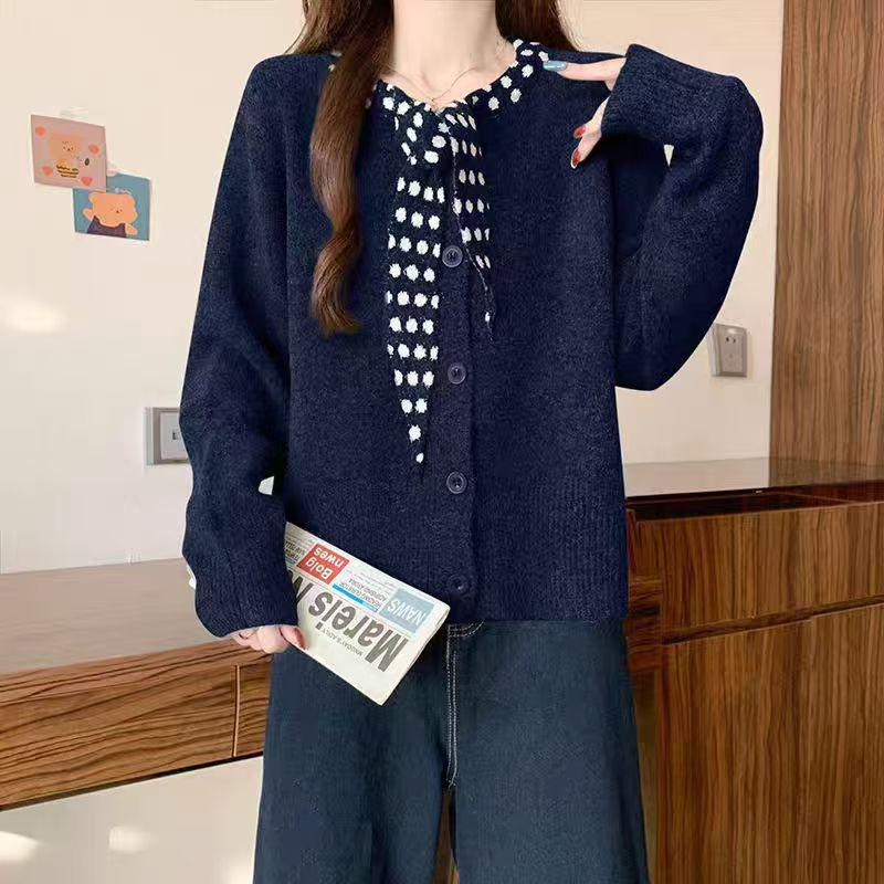 2026 Autumn/Winter Women's Versatile Round Neck Bow Knit Cardigan - Fashionable Long Sleeve Design