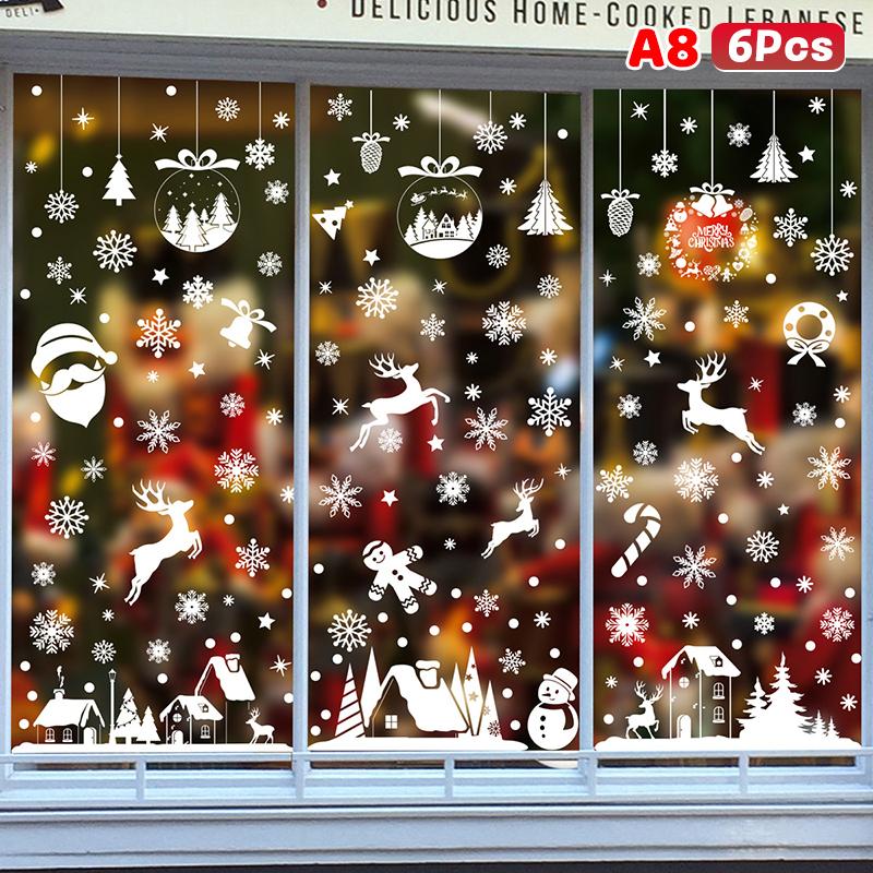 Weihnachtsfensteraufkleber Blauer Elch Statische Aufkleber Schneemann Schneeflocke Wandaufkleber Abziehbilder Frohe Weihnachten Feiertagsparty Aufkleber