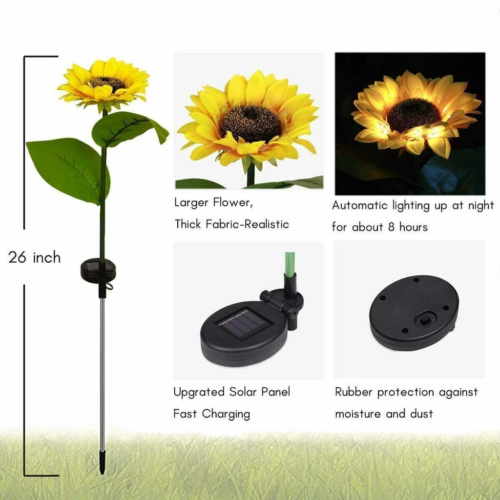 2x Outdoor Solar Power Garden Stake Lights Sunflower LED Flower Lawn Decor Lamp