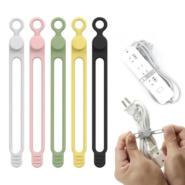 24Pcs Silicone Cable Ties for Bundling Earphone, Phone Charger, Computer Cords, Reusable Cord Organizer Cable Management 6 Color