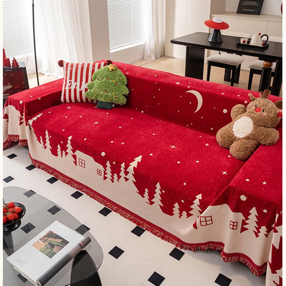 Christmas Atmosphere Sofa Cover Cloth Chenille American Retro Red Sandscarf Anti-Slip Sofa Cushion Cover Multifunctional Blanket