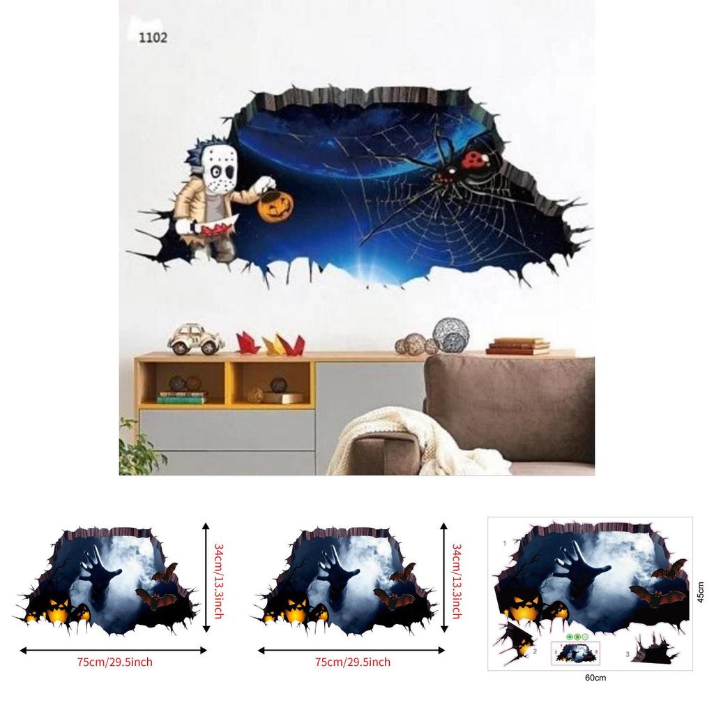 Horror 3d Wall Decal For Halloween Haunted House Decor Waterproof Pvc For Bedroom