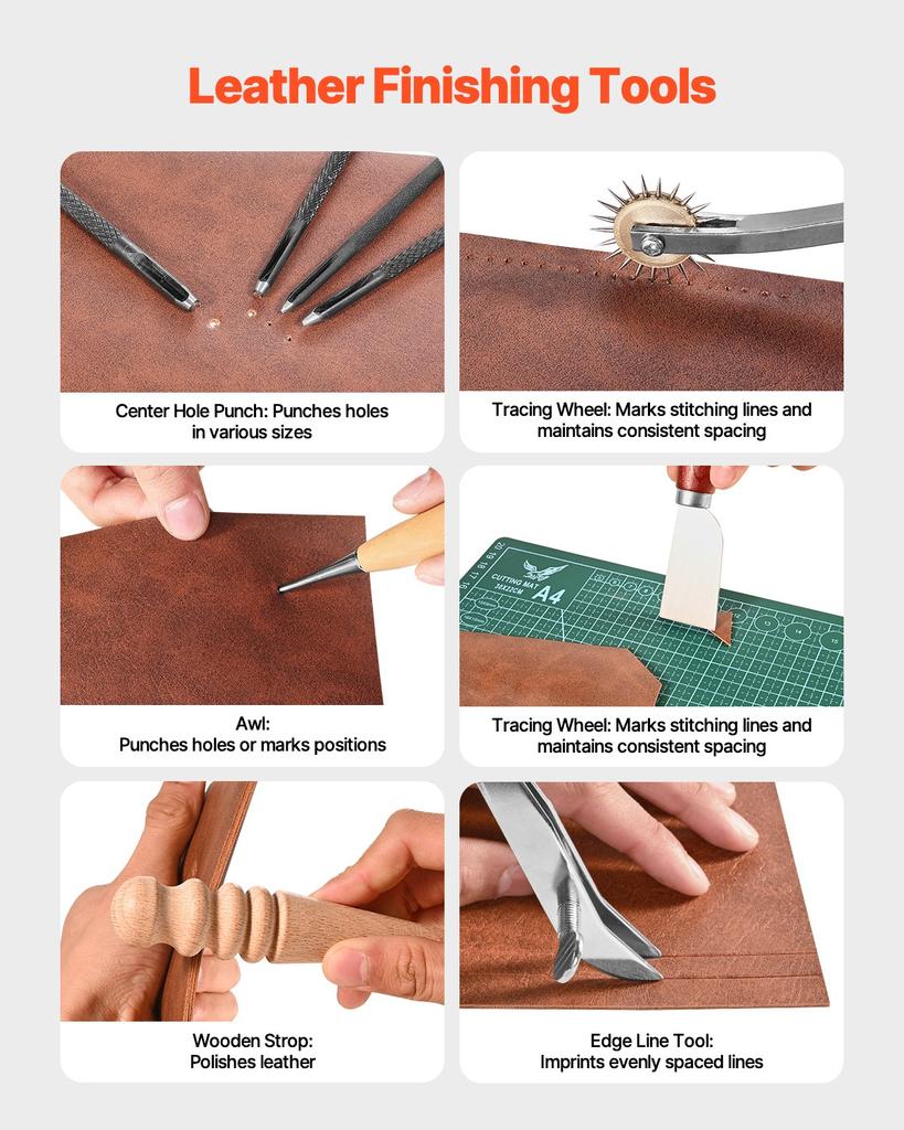 VEVOR Leather Working Tools Kit, 59 PCS Leather Craft Tools with Portable Canvas Storage Bag, Engraving Punching Sewing Stamping Sanding Tools