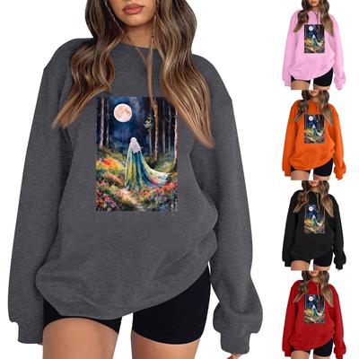 Women's Casual Round Neck Long Sleeved Pullover, Halloween Printed Top, Long Sleeved Hoodie